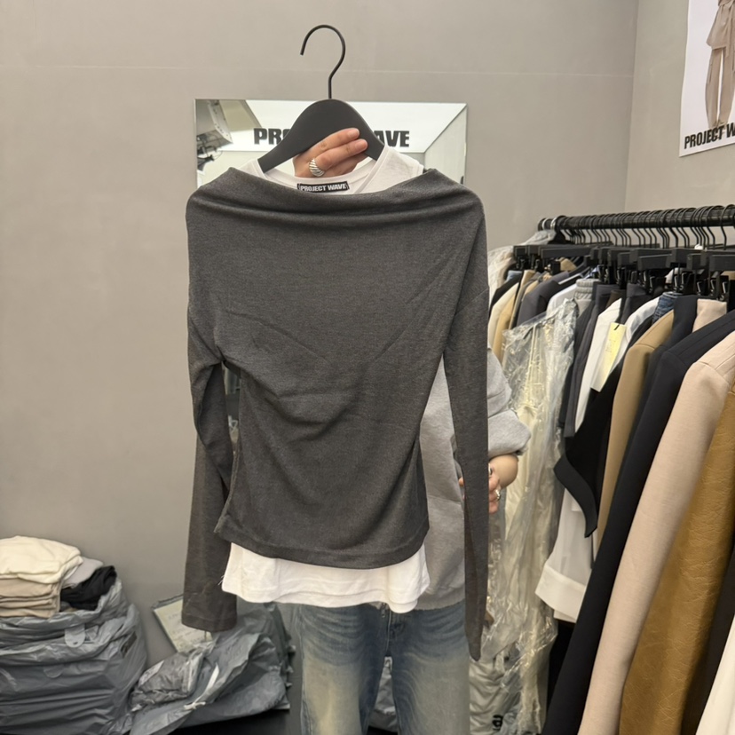 PROJECT WAVE-P韓國東大門直郵女裝新款26春夏長袖T恤假兩件雙層PROJECT WAVE長袖T恤圖色3