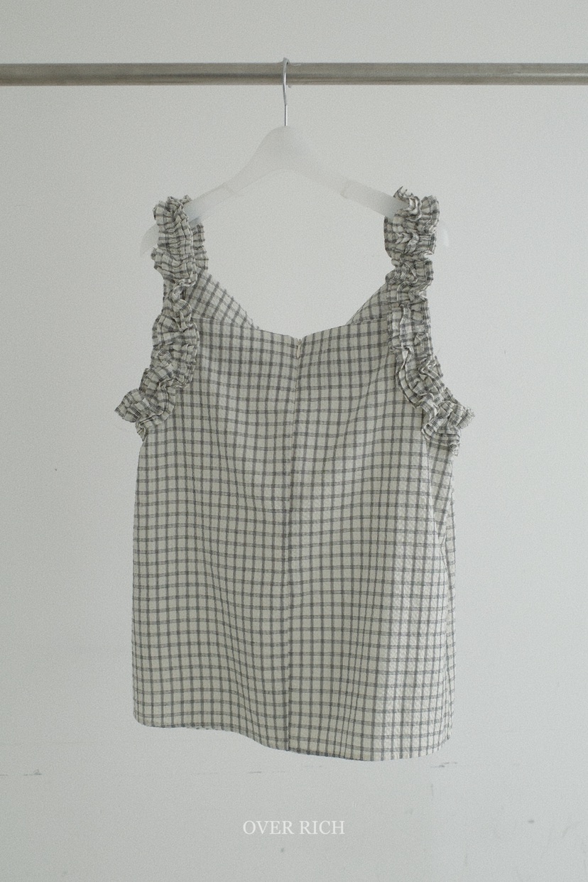 OVER RICH韓國直郵女裝新款26春夏休閑吊帶背心荷葉邊格紋OVER RICH吊帶/背心