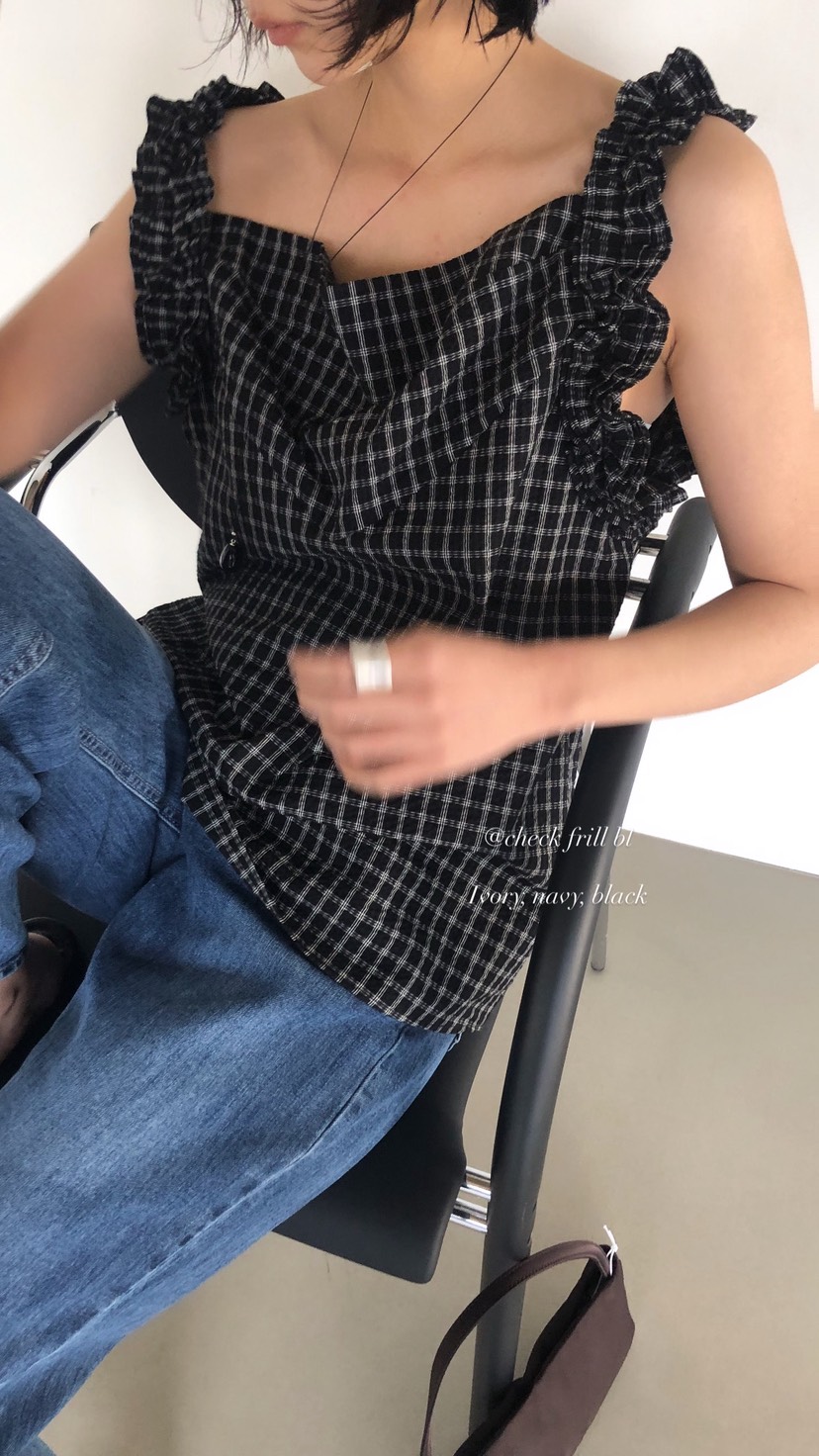 OVER RICH韓國直郵女裝新款26春夏休閑吊帶背心荷葉邊格紋OVER RICH吊帶/背心