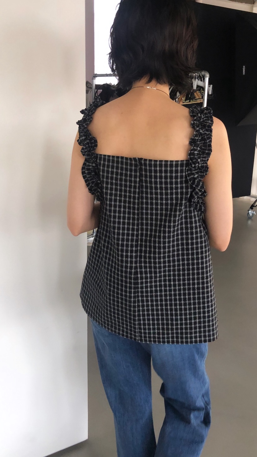 OVER RICH韓國直郵女裝新款26春夏休閑吊帶背心荷葉邊格紋OVER RICH吊帶/背心