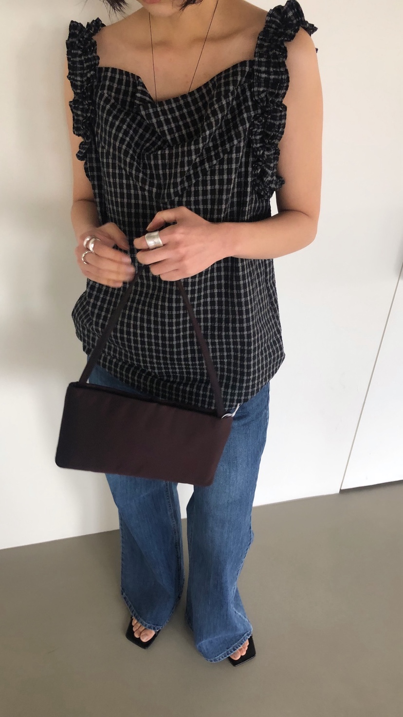 OVER RICH韓國直郵女裝新款26春夏休閑吊帶背心荷葉邊格紋OVER RICH吊帶/背心