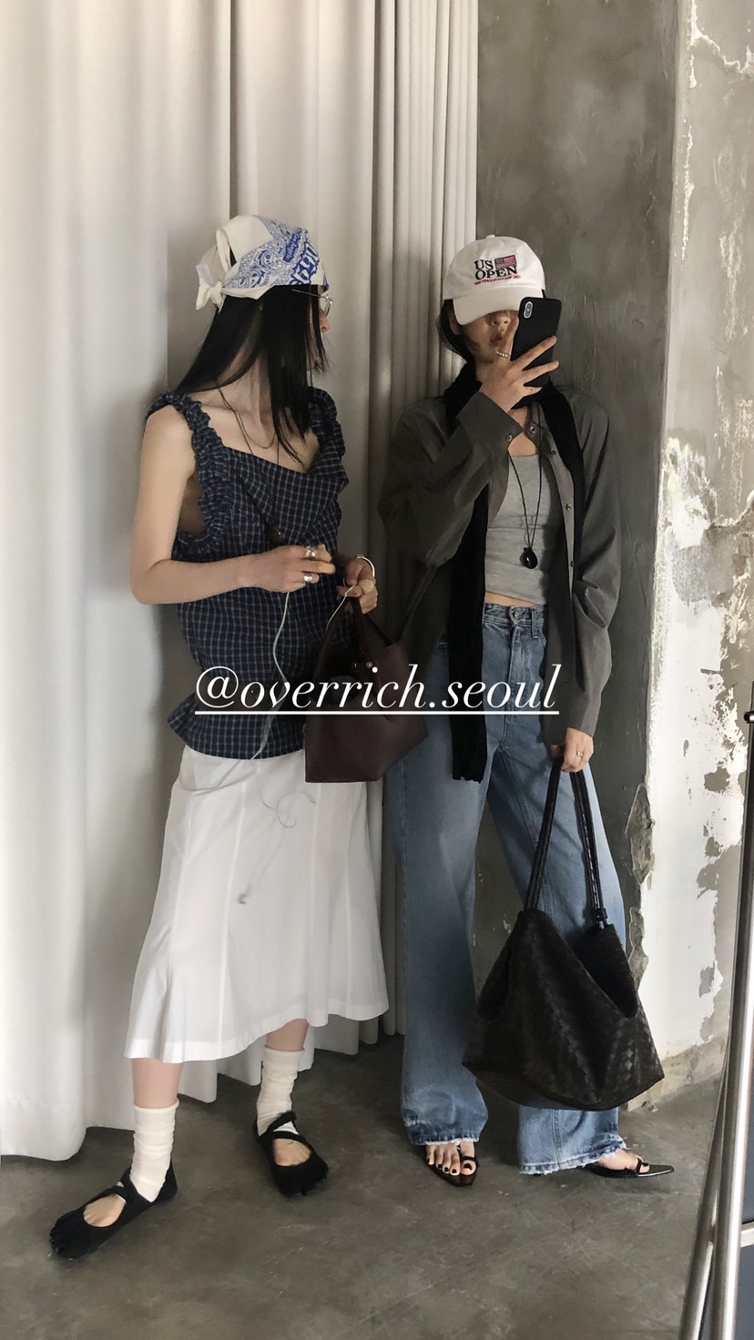 OVER RICH韓國直郵女裝新款26春夏休閑吊帶背心荷葉邊格紋OVER RICH吊帶/背心