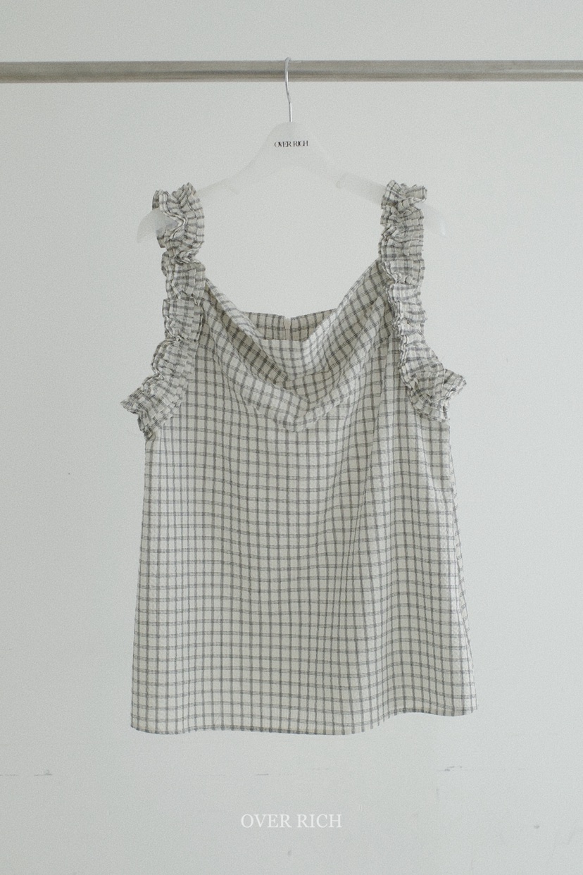 OVER RICH韓國直郵女裝新款26春夏休閑吊帶背心荷葉邊格紋OVER RICH吊帶/背心圖色1