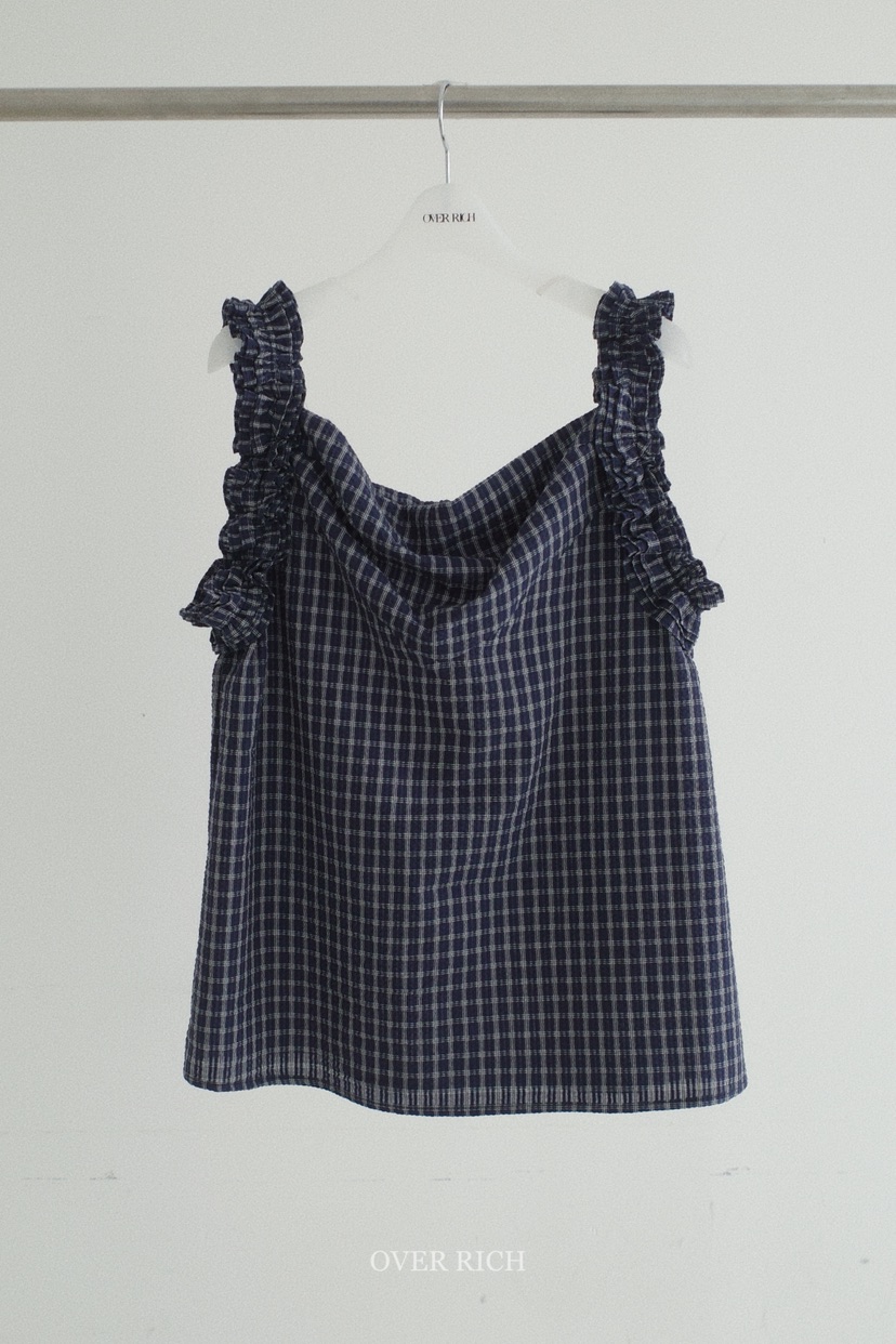 OVER RICH韓國直郵女裝新款26春夏休閑吊帶背心荷葉邊格紋OVER RICH吊帶/背心圖色2