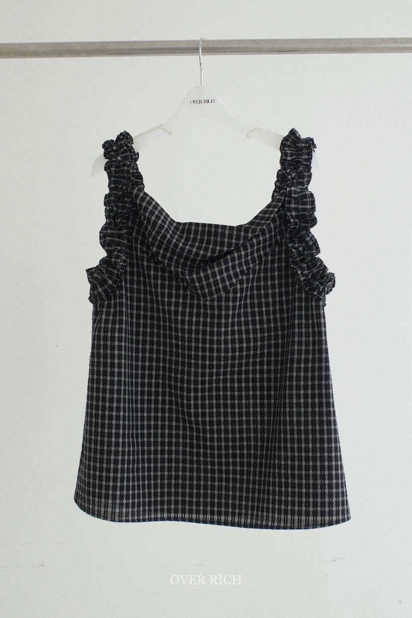 OVER RICH韓國直郵女裝新款26春夏休閑吊帶背心荷葉邊格紋OVER RICH吊帶/背心圖色3