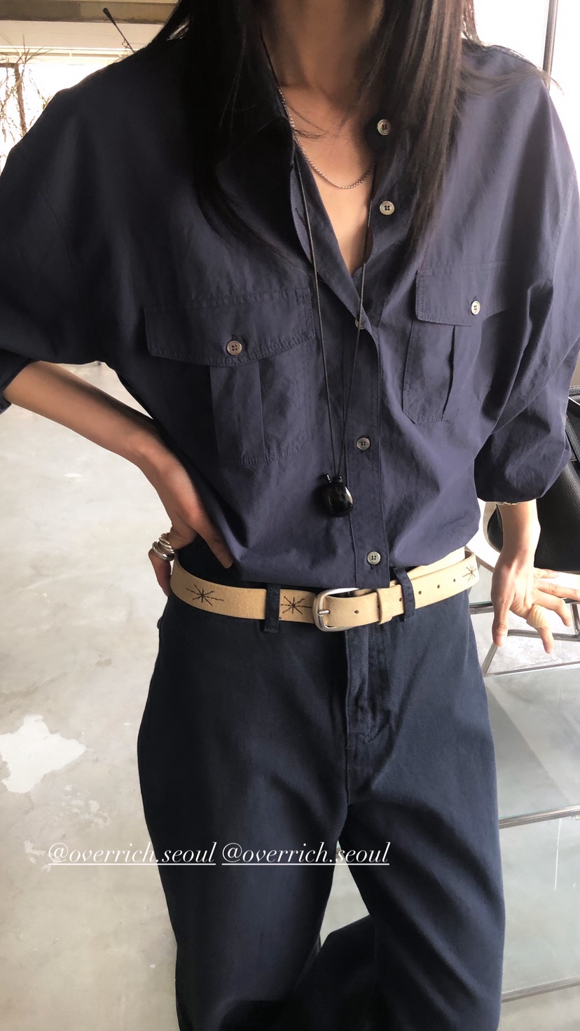 OVER RICH韓國東大門直郵女士新品26春夏襯衫蕾絲衫口袋OVER RICH襯衫/蕾絲衫