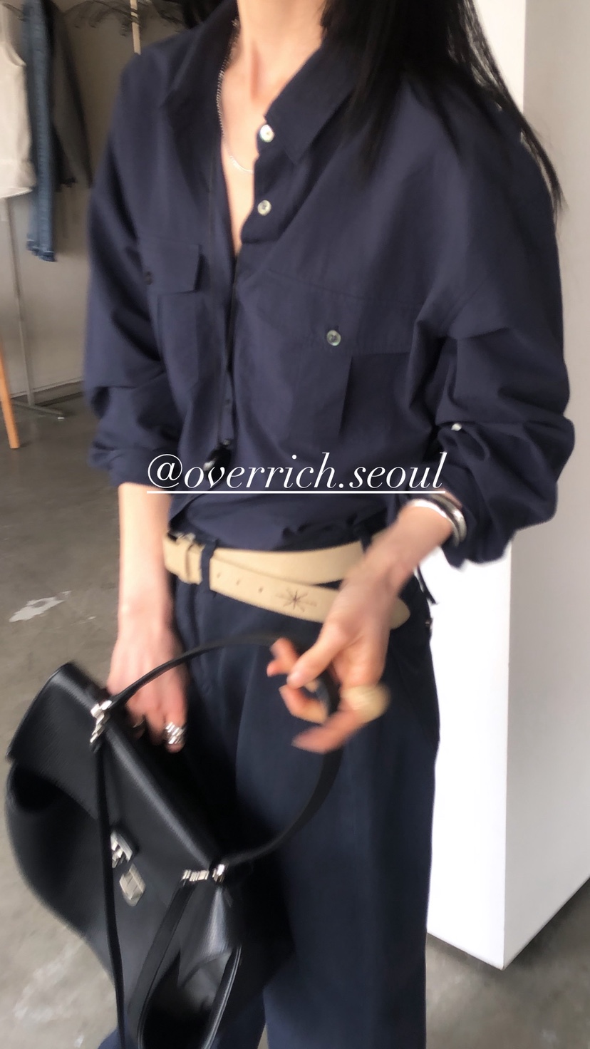 OVER RICH韓國東大門直郵女士新品26春夏襯衫蕾絲衫口袋OVER RICH襯衫/蕾絲衫