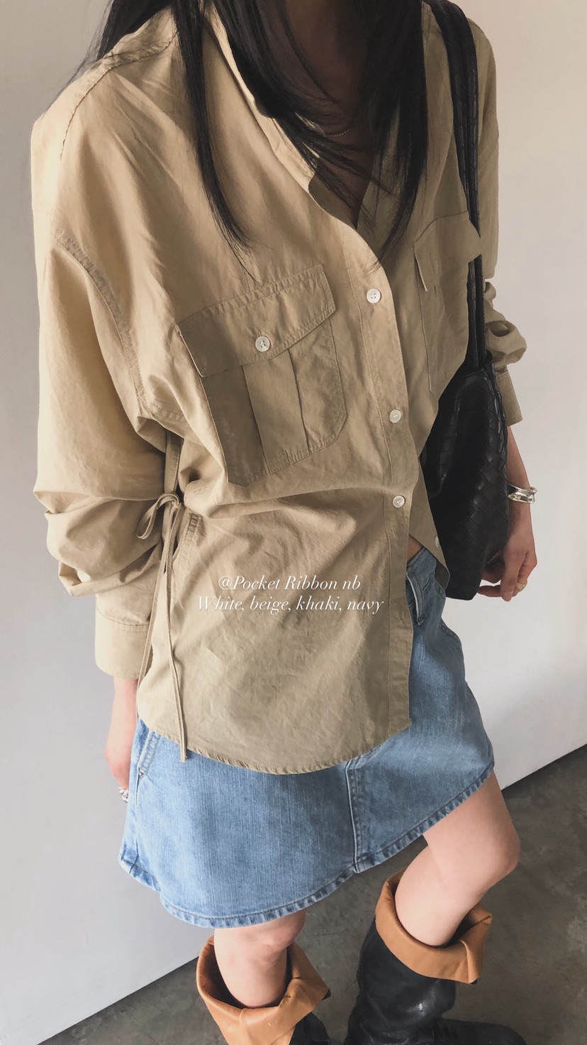 OVER RICH韓國東大門直郵女士新品26春夏襯衫蕾絲衫口袋OVER RICH襯衫/蕾絲衫