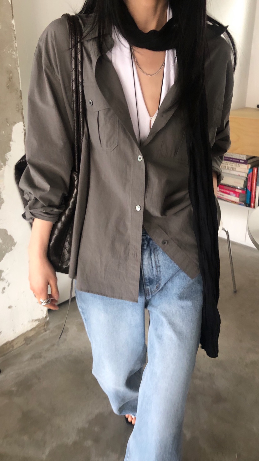 OVER RICH韓國東大門直郵女士新品26春夏襯衫蕾絲衫口袋OVER RICH襯衫/蕾絲衫