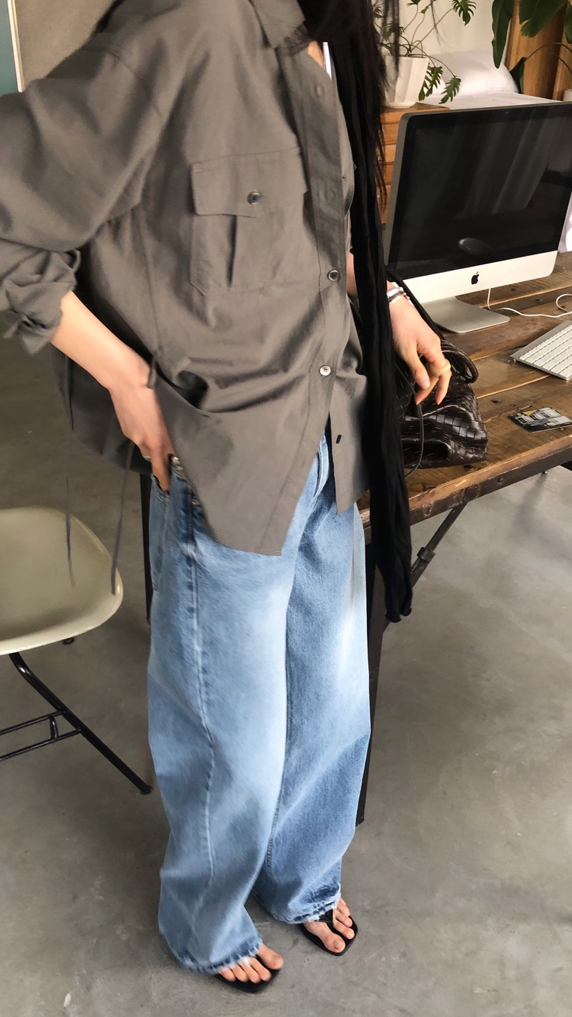 OVER RICH韓國東大門直郵女士新品26春夏襯衫蕾絲衫口袋OVER RICH襯衫/蕾絲衫