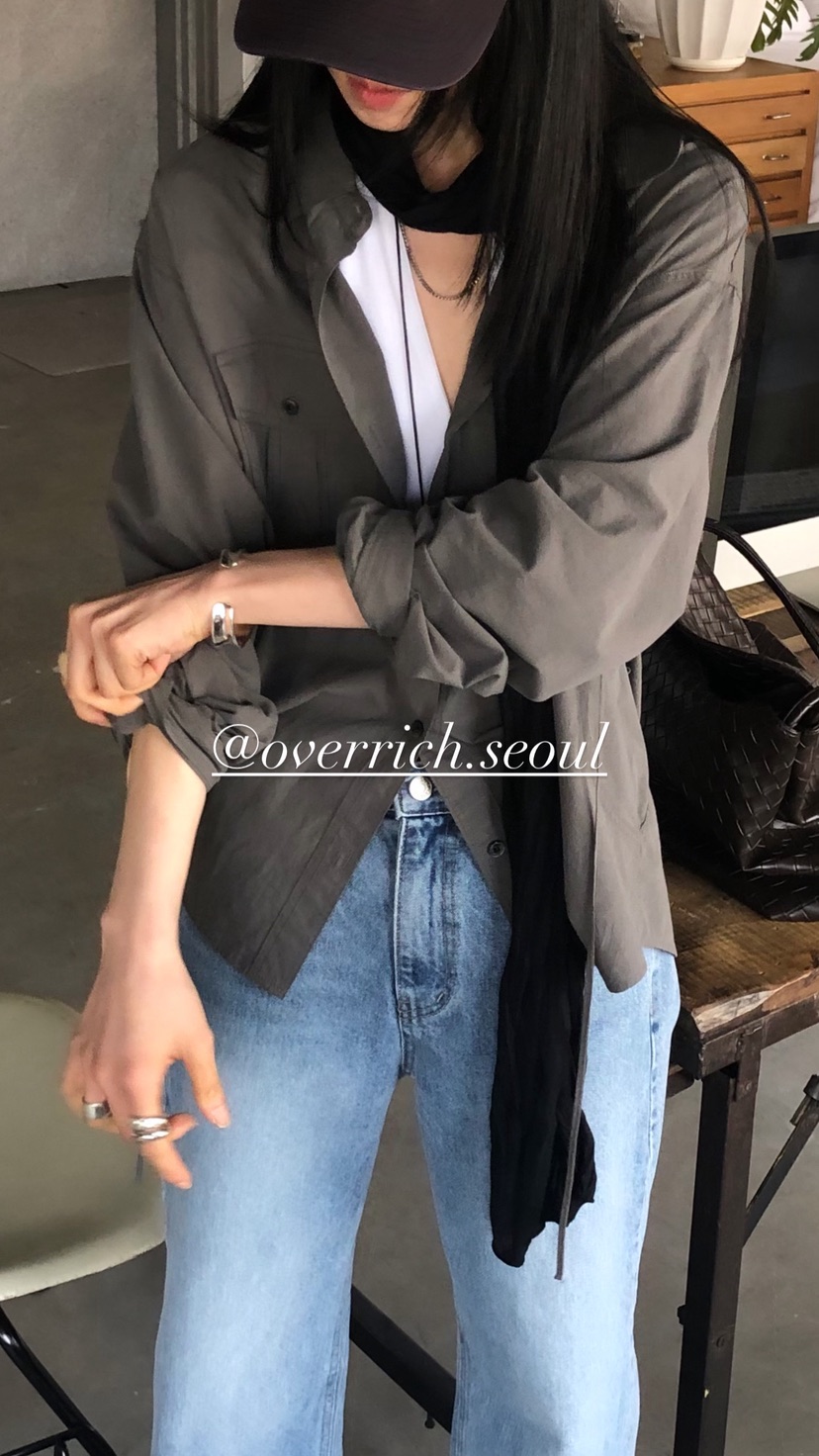 OVER RICH韓國東大門直郵女士新品26春夏襯衫蕾絲衫口袋OVER RICH襯衫/蕾絲衫