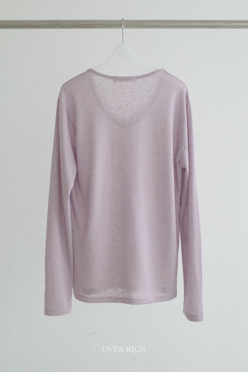 OVER RICH韓國東大門代購女士新款人氣26春夏長袖T恤V領蕾絲OVER RICH長袖T恤