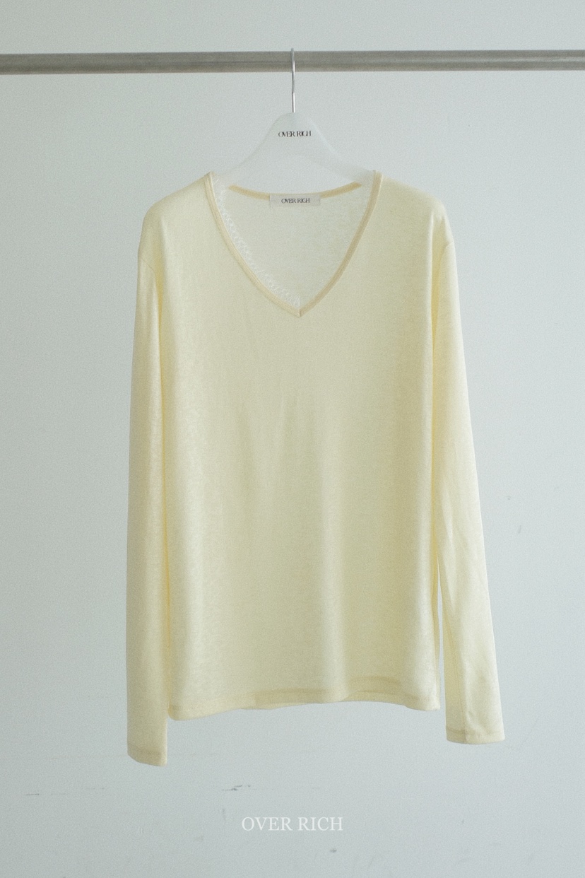 OVER RICH韓國東大門代購女士新款人氣26春夏長袖T恤V領蕾絲OVER RICH長袖T恤圖色3