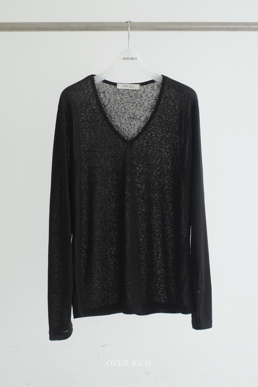 OVER RICH韓國東大門代購女士新款人氣26春夏長袖T恤V領蕾絲OVER RICH長袖T恤圖色5