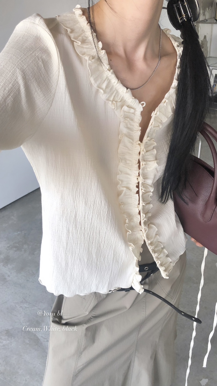 OVER RICH韓國東大門代購女裝新款時尚襯衫蕾絲衫含腰繩OVER RICH襯衫/蕾絲衫