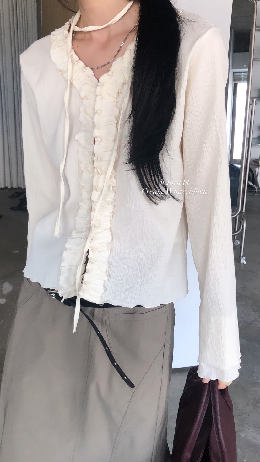 OVER RICH韓國東大門代購女裝新款時尚襯衫蕾絲衫含腰繩OVER RICH襯衫/蕾絲衫