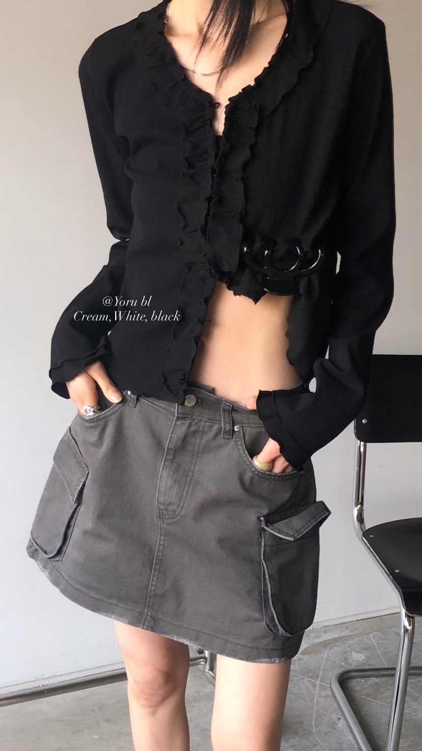 OVER RICH韓國東大門代購女裝新款時尚襯衫蕾絲衫含腰繩OVER RICH襯衫/蕾絲衫