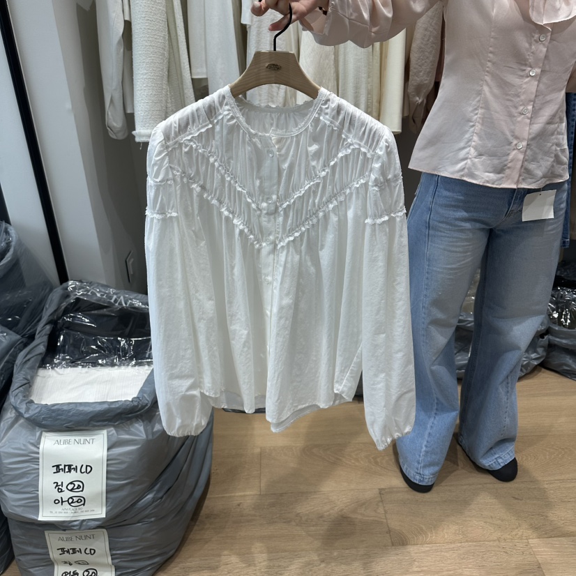 aube nunt韓國直郵實拍女士新款26春夏時尚職業襯衫蕾絲衫aube nunt襯衫/蕾絲衫圖色1