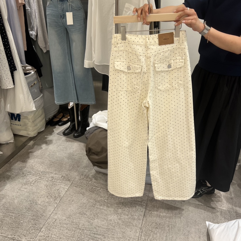 CHAE韓國代購女裝新品時尚推薦熱賣休閑牛仔褲圓點牛仔布CHAE牛仔褲