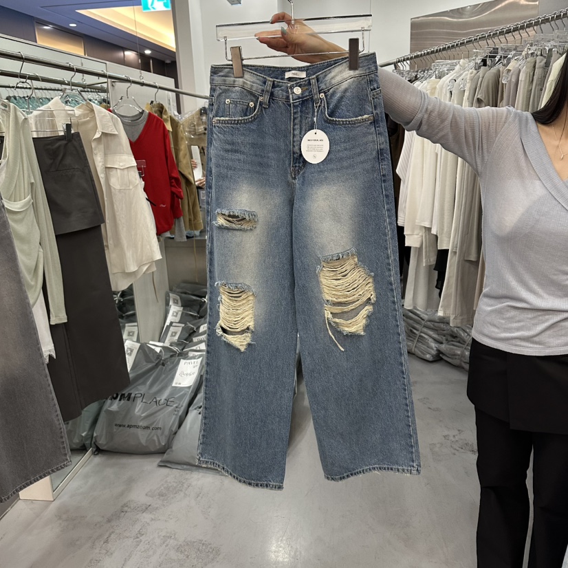 PAVEL韓國直郵實拍女裝新款26春夏時尚熱賣休閑牛仔褲破洞PAVEL牛仔褲圖色2