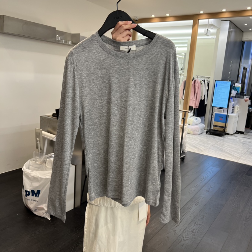 OBJECT韓國直郵女士新款熱賣時尚26春夏人氣休閑長袖T恤寬松OBJECT長袖T恤圖色2