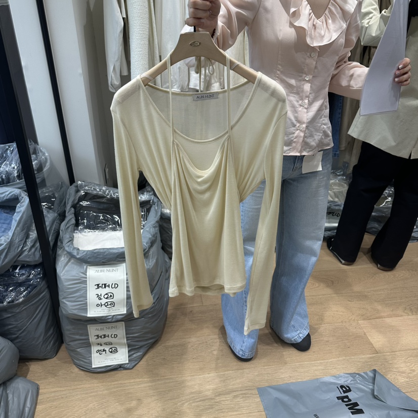 aube nunt韓國直郵女裝新款26春夏職業長袖T恤假兩件套裝aube nunt長袖T恤圖色2