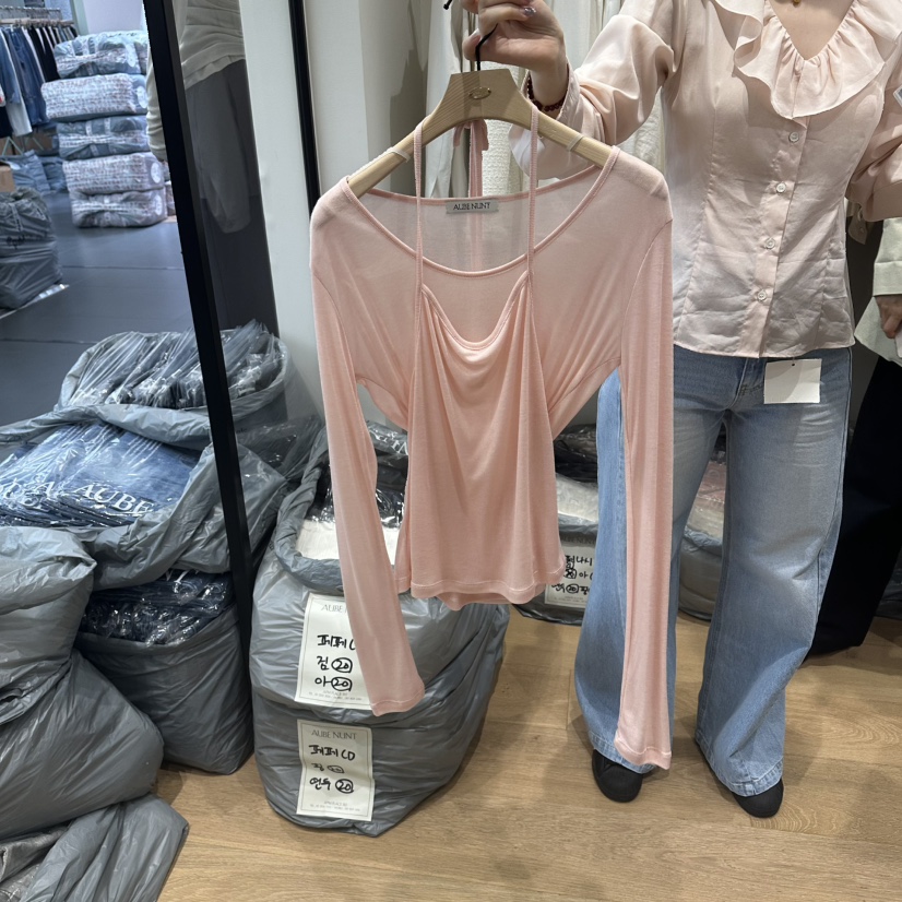 aube nunt韓國直郵女裝新款26春夏職業長袖T恤假兩件套裝aube nunt長袖T恤圖色3