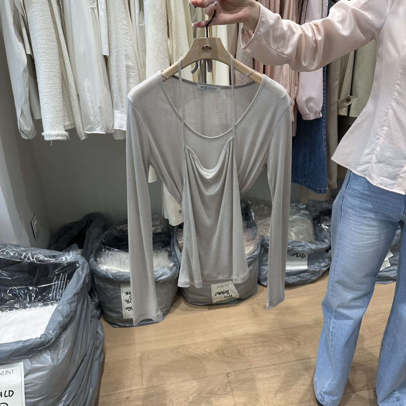 aube nunt韓國直郵女裝新款26春夏職業長袖T恤假兩件套裝aube nunt長袖T恤圖色4