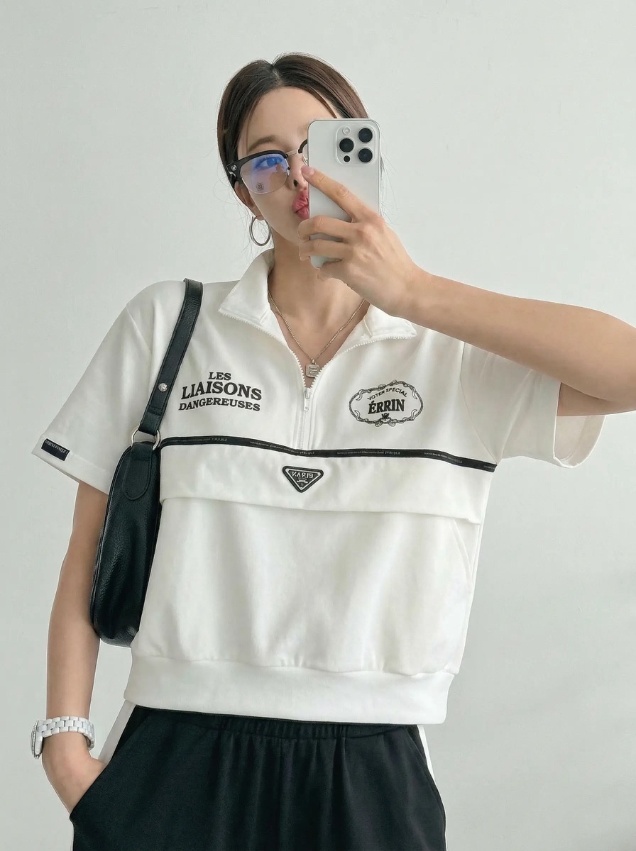 IAAN韓國直郵實拍女士新款推薦26春夏人氣職業時尚T恤拉鏈iaAnT恤