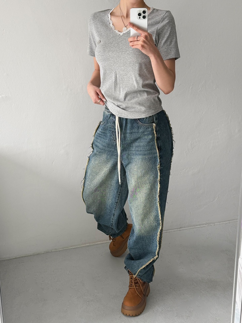 IAAN韓國代購女裝新品時尚職業26春夏熱賣休閑推薦牛仔褲iaAn牛仔褲