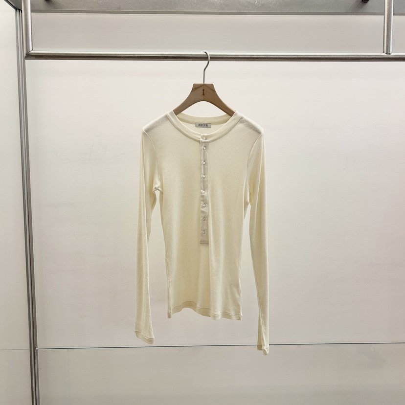 HEHR韓國代購女士新款職業熱賣時尚休閑26春夏長袖T恤透明紐扣hehr-AUTOMNE長袖T恤圖色2