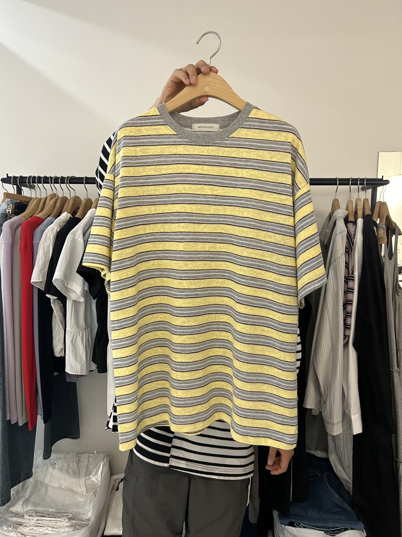 AS THOUGHT韓國代購女士新品休閑時尚熱賣職業26春夏T恤條紋AS THOUGHTT恤圖色1