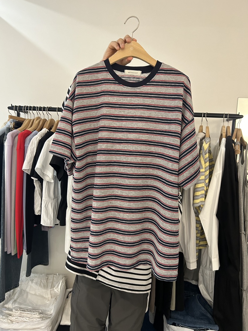 AS THOUGHT韓國代購女士新品休閑時尚熱賣職業26春夏T恤條紋AS THOUGHTT恤圖色2