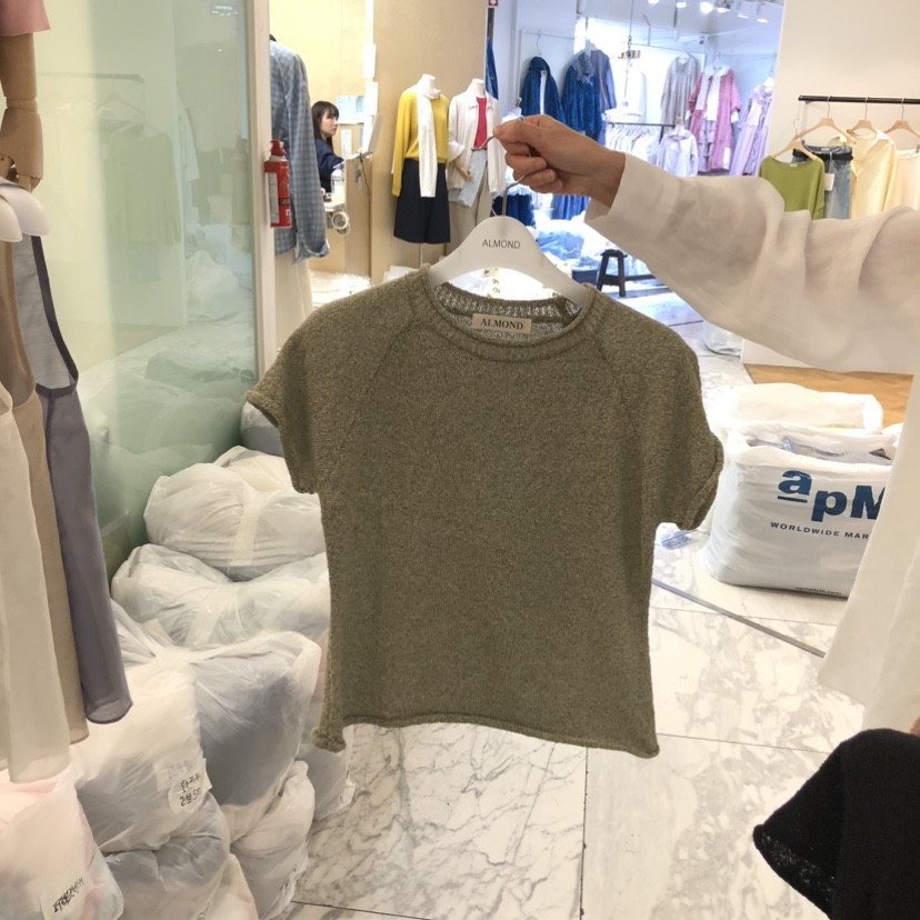ALMOND韓國東大門直郵女裝新款時尚推薦熱賣26春夏T恤亞麻針織ALMONDT恤圖色3
