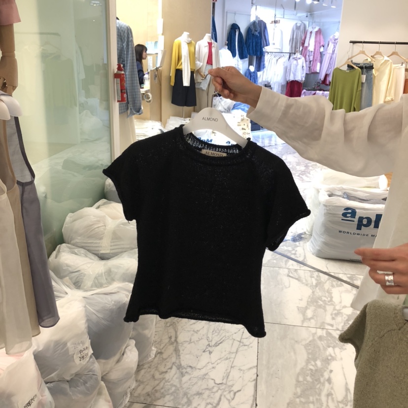ALMOND韓國東大門直郵女裝新款時尚推薦熱賣26春夏T恤亞麻針織ALMONDT恤圖色4