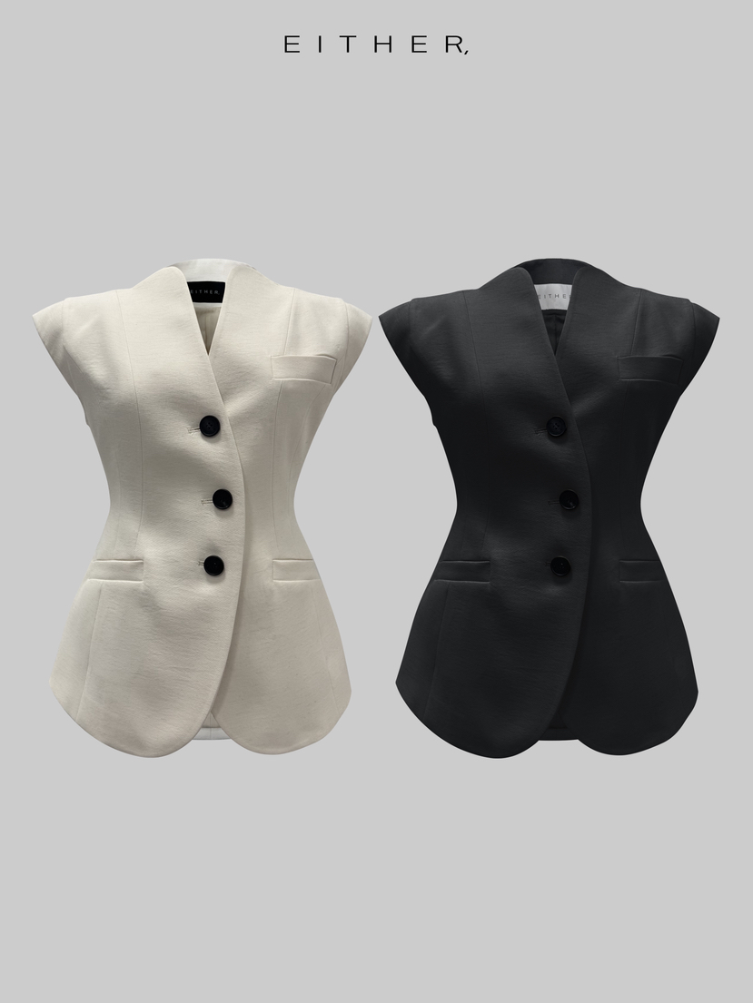 EITHER韓國直郵實拍女裝新品時尚推薦26春夏職業馬甲亞麻布EITHER馬甲