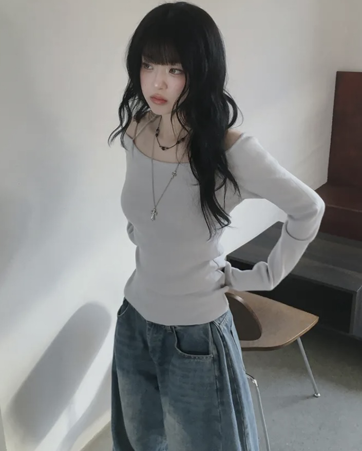 EVERCOMMERCE METICULOUSLY DESIGNED韓國代購女士新品人氣針織衫不含配飾露肩EVERCOMMERCE METICULOUSLY DESIGNED針織衫