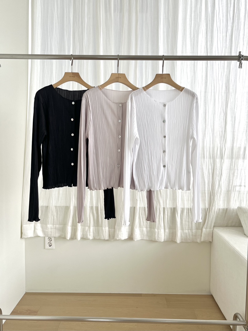 OP PER韓國東大門直郵女士新款職業推薦長袖T恤褶裥開衫OPPER-simplebeige長袖T恤