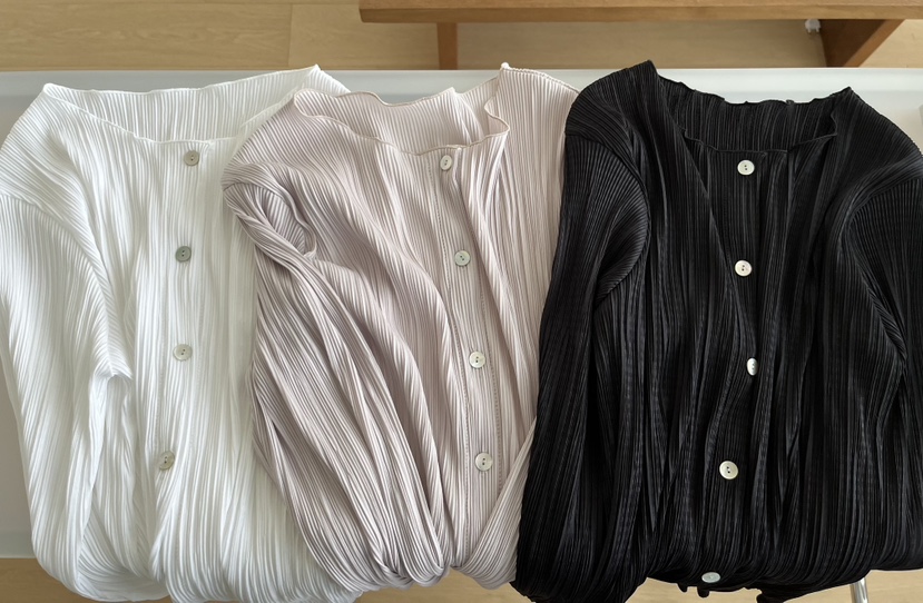 OP PER韓國東大門直郵女士新款職業推薦長袖T恤褶裥開衫OPPER-simplebeige長袖T恤