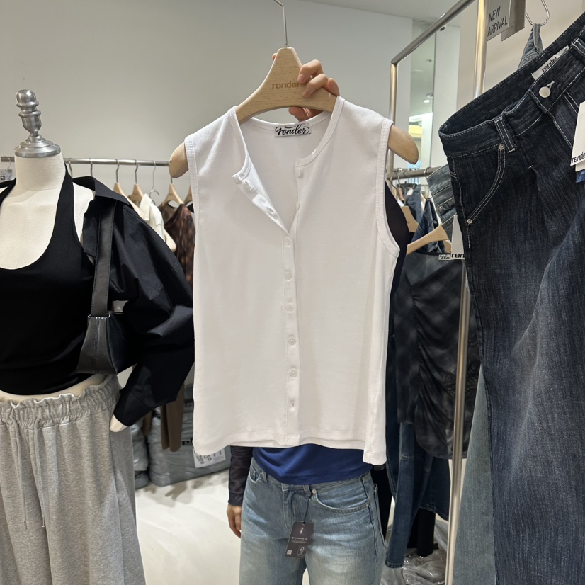 RENDER韓國直郵女士新款人氣26春夏休閑職業馬甲紐扣背心RENDER馬甲圖色1