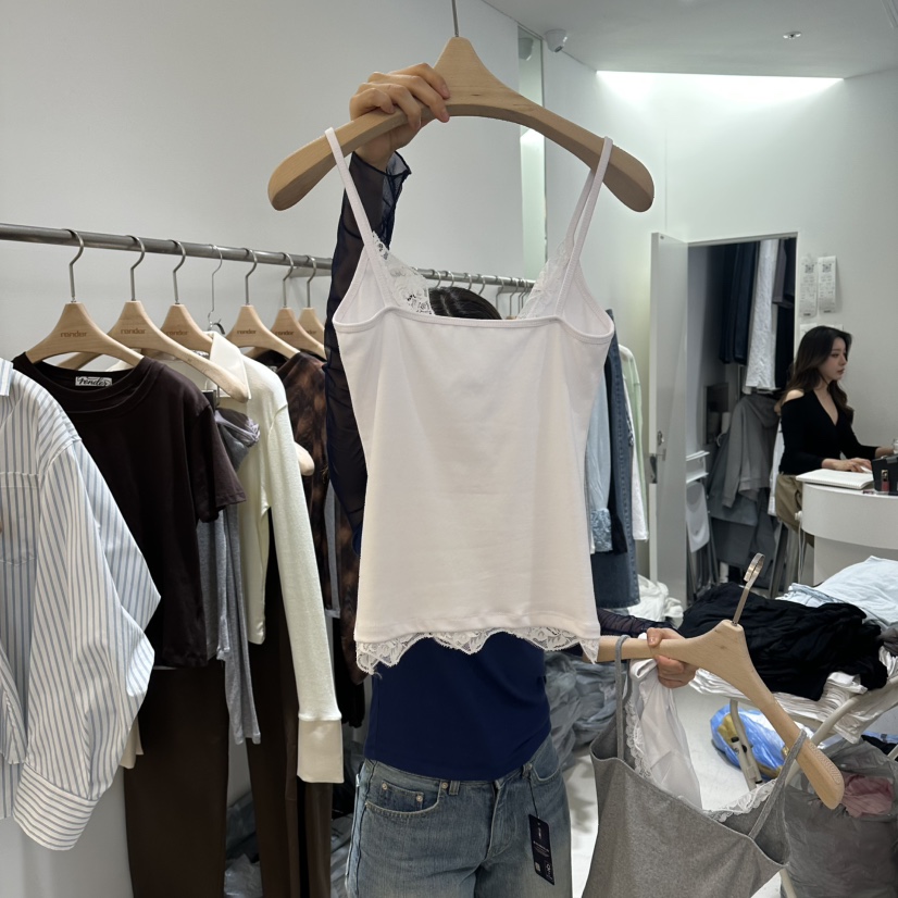 RENDER韓國東大門代購女士新款休閑人氣推薦吊帶背心蕾絲RENDER吊帶/背心