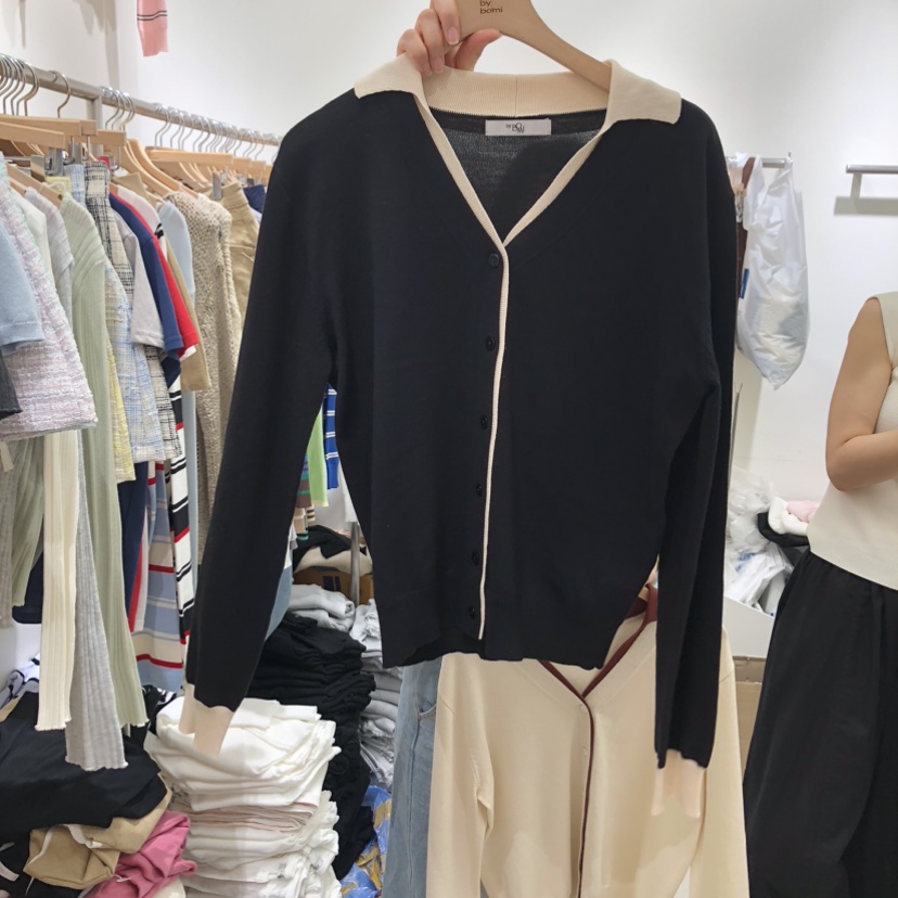 BY BOMI韓國直郵女士新款人氣時尚熱賣休閑針織衫雙領開衫BY BOMI針織衫圖色1