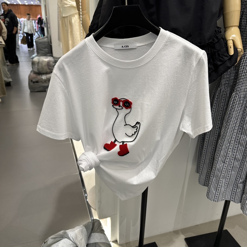 A.CES韓國直郵實拍女士新款職業人氣推薦時尚26春夏T恤鴨A.CEST恤圖色1