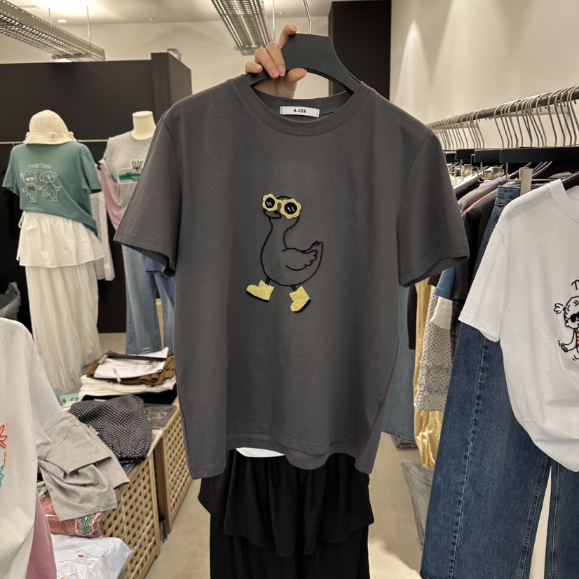 A.CES韓國直郵實拍女士新款職業人氣推薦時尚26春夏T恤鴨A.CEST恤圖色3