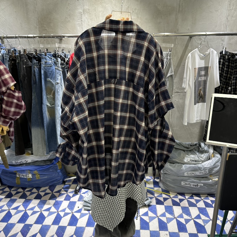 AMOUR韓國直郵女士新款26春夏職業人氣襯衫蕾絲衫可拆卸格子AMOUR襯衫/蕾絲衫