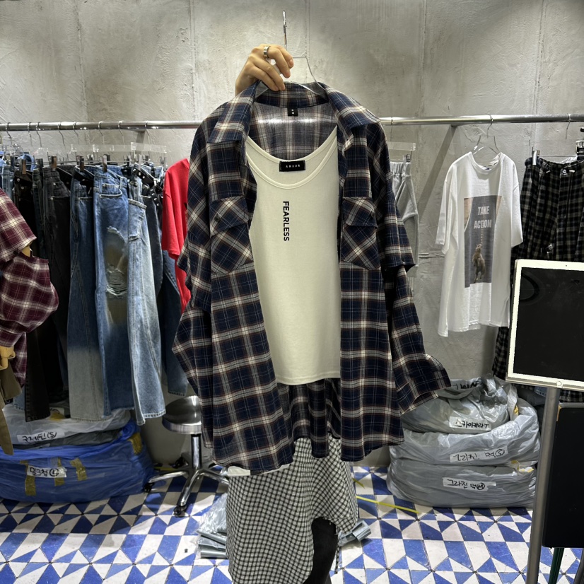 AMOUR韓國直郵女士新款26春夏職業人氣襯衫蕾絲衫可拆卸格子AMOUR襯衫/蕾絲衫圖色2