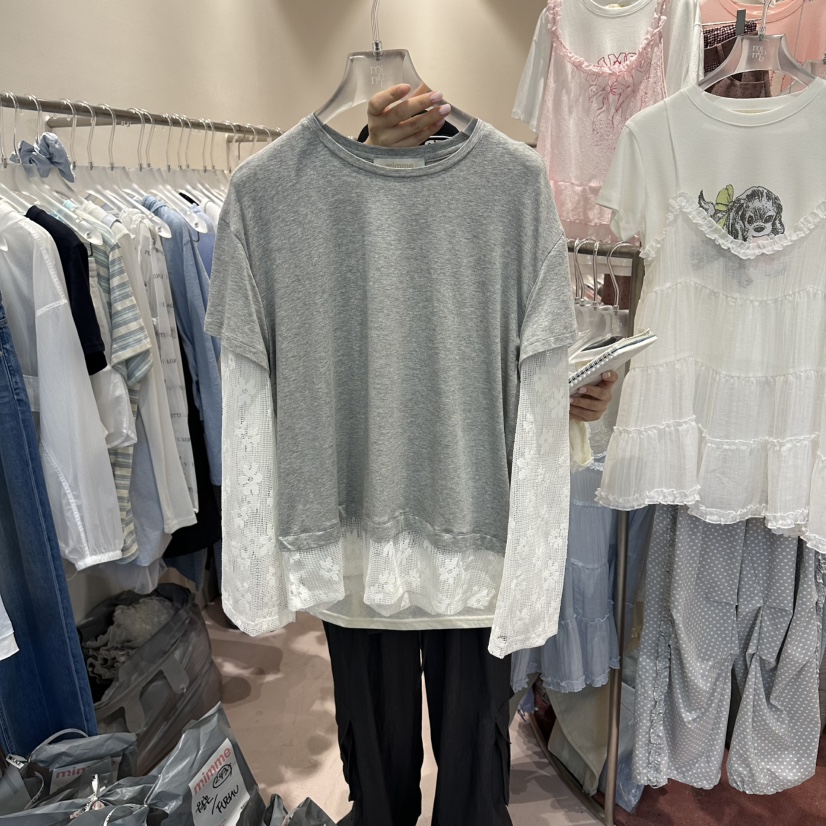 MIMME/LOOKK韓國直郵女士新品時尚職業人氣長袖T恤假兩件MIMME/LOOKK長袖T恤圖色2