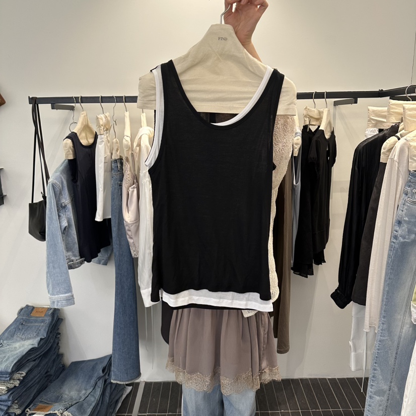 FIND-P韓國東大門直郵女士新款人氣職業休閑吊帶背心假兩件FIND-P吊帶/背心