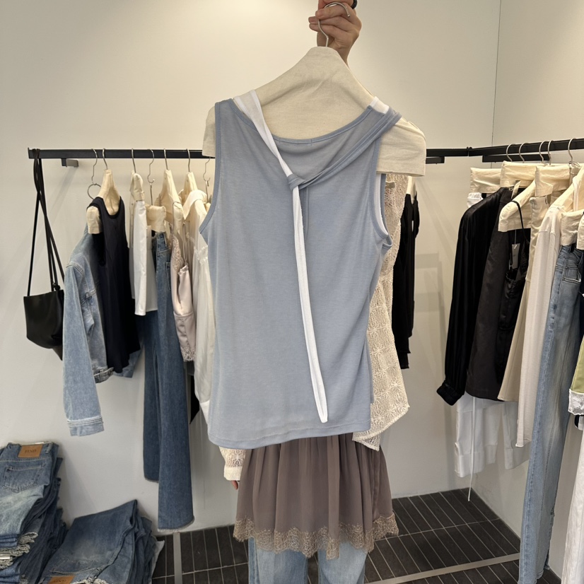 FIND-P韓國東大門直郵女士新款人氣職業休閑吊帶背心假兩件FIND-P吊帶/背心