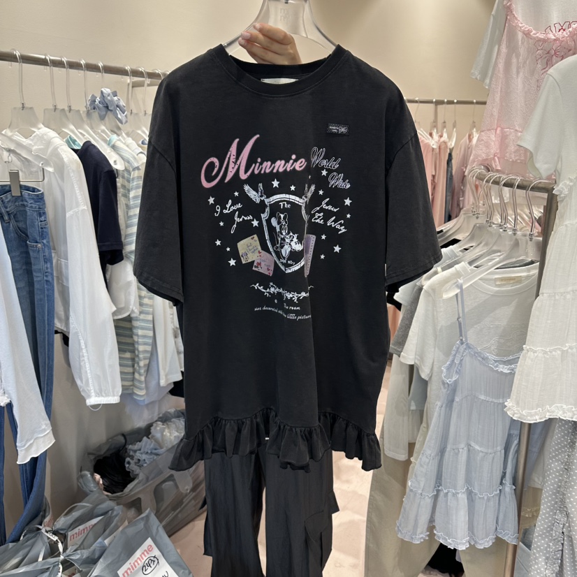 MIMME/LOOKK韓國東大門直郵女士新品人氣時尚26春夏T恤荷葉邊MIMME/LOOKKT恤圖色2